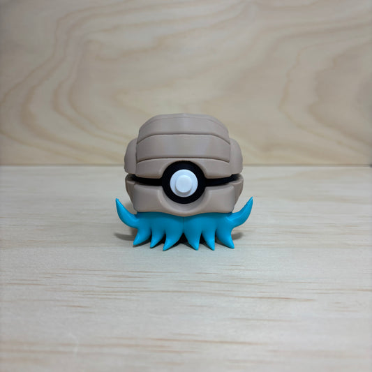 3D printed #0138 Omanyte Poké Ball collectible featuring Omanyte integrated into a Poké Ball-inspired design.