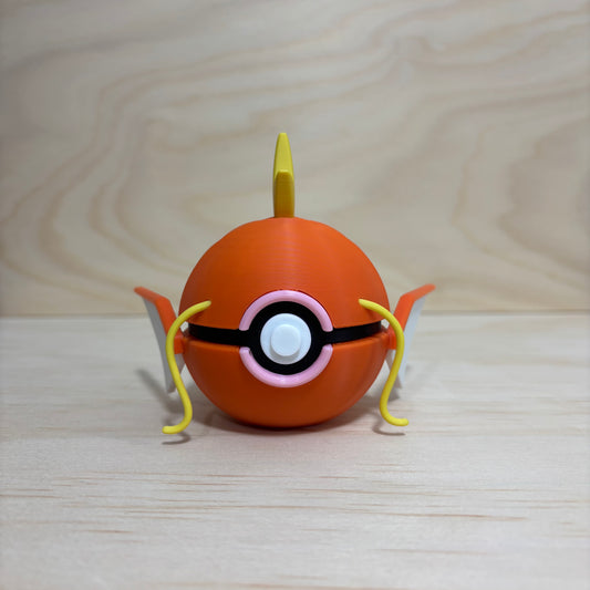3D printed #0129 Magikarp Poké Ball collectible featuring Magikarp integrated into a Poké Ball-inspired design.
