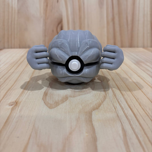 3D printed 0074 Geodude Poké Ball collectible inspired by Geodude featuring its rocky body and signature muscular arms.
