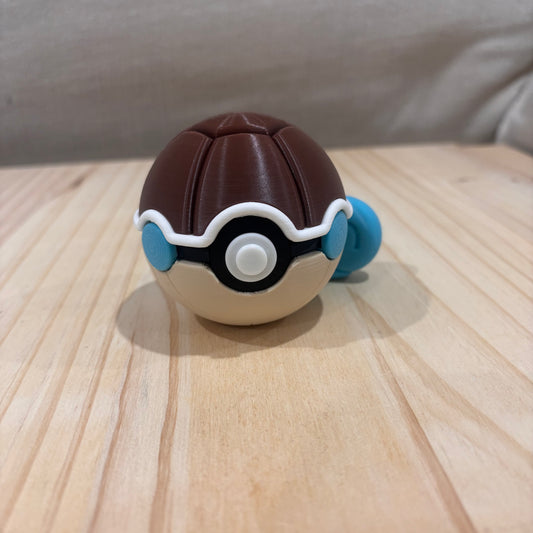 3D printed 0007 Squirtle Poké Ball collectible inspired by Squirtle with blue tail, shell and Water-type design.