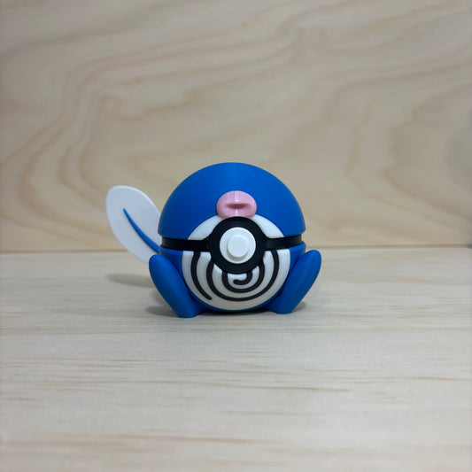 3D printed 0060 Poliwag Poké Ball collectible inspired by Poliwag with blue body, spiral belly and playful design.